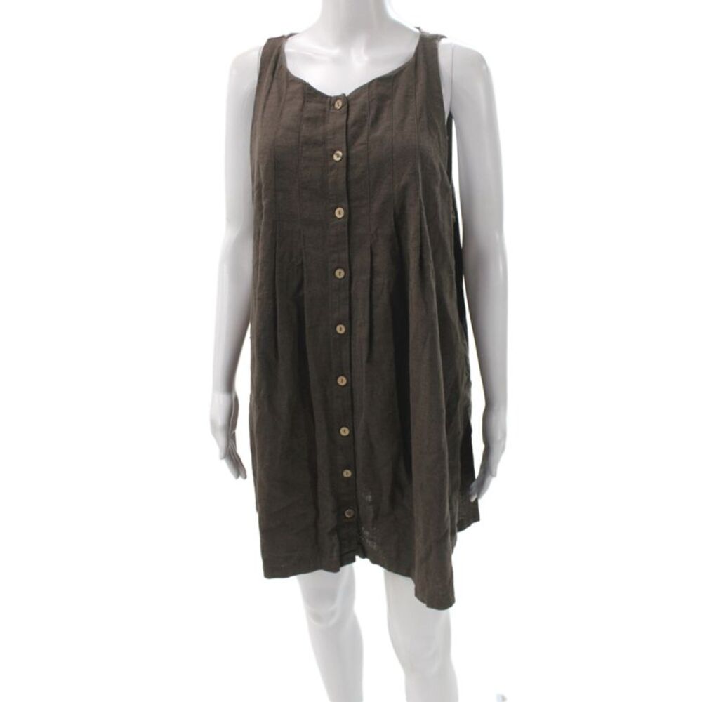 Free-est Womens Shirt Dress Brown Linen Sleeveless Knee Length Boho Size S